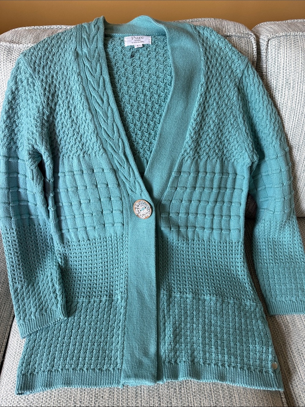 Pure Collection Aqua Knit Textured Button-Front Cardigan
